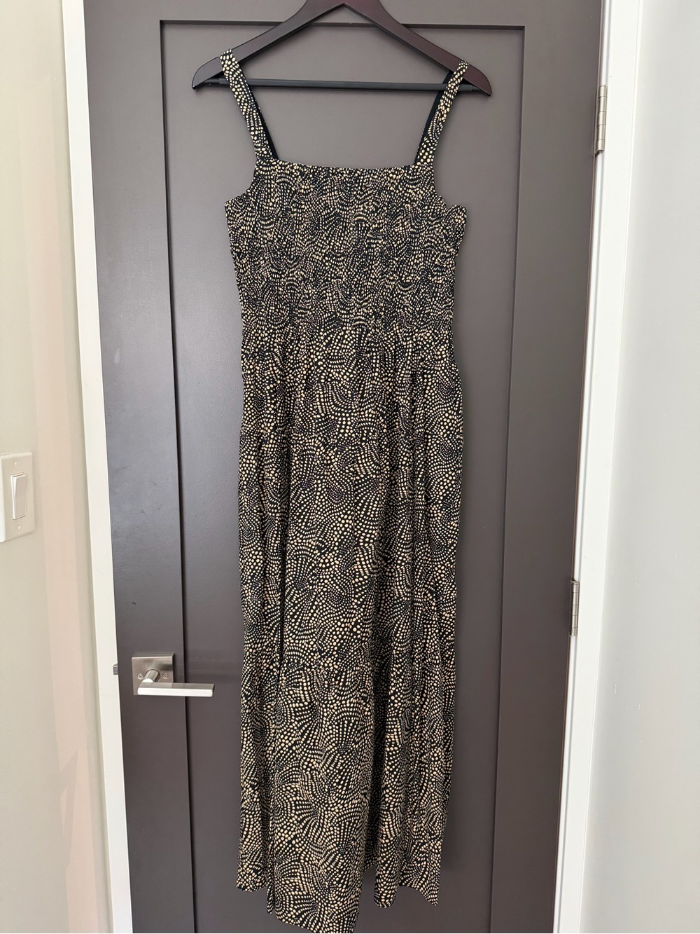 Madewell Black Maxi Dress with Cream Dot Swirl Pattern